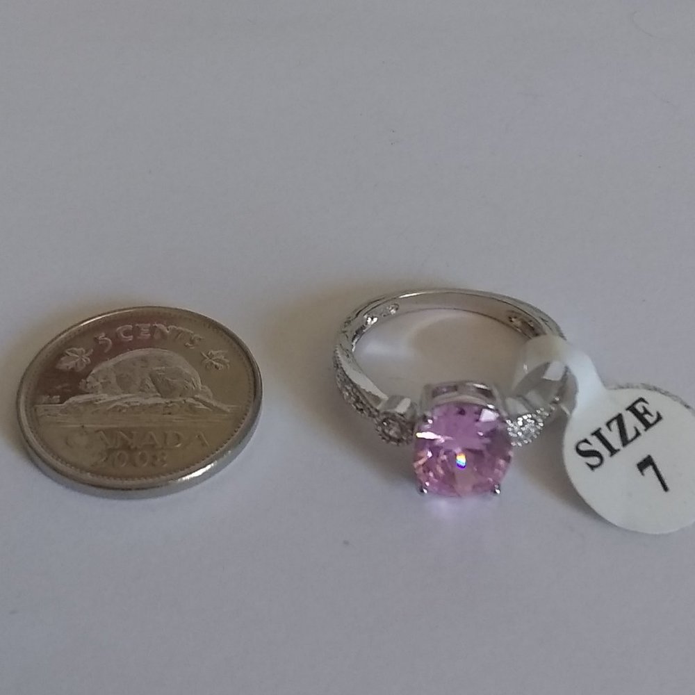 Pink Sapphire & White Topaz Silver Ring
